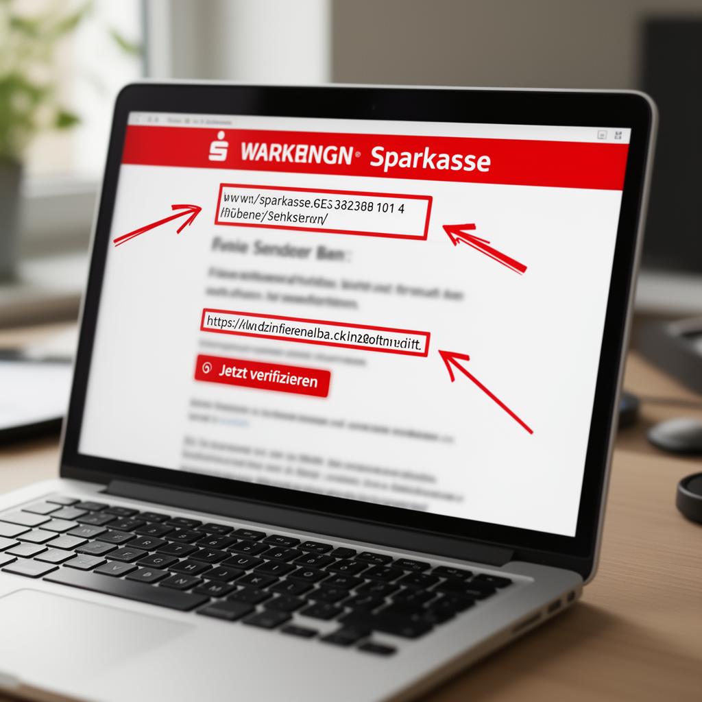 Nachgestellte Phishing-E-Mail im Namen einer Bank mit markierten Warnzeichen