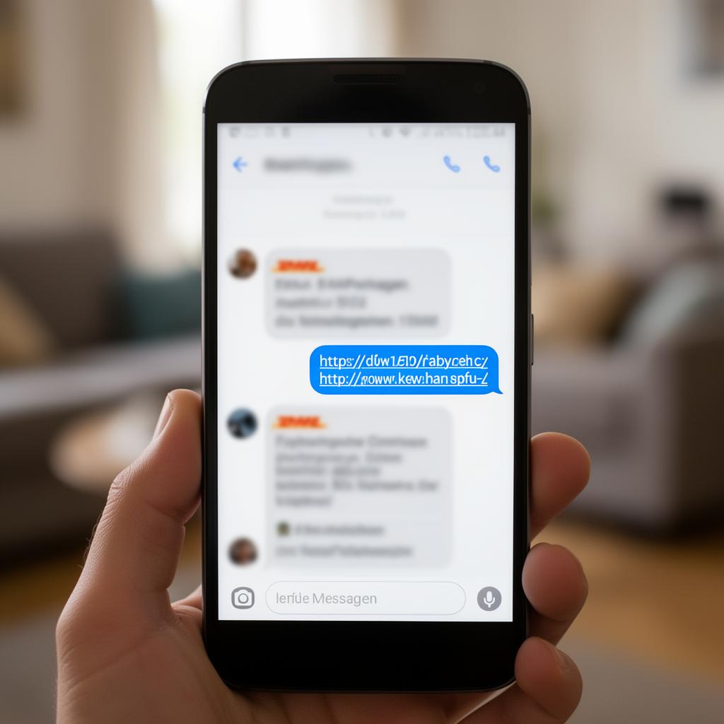 Nachgestellte Smishing-SMS: Gefälschte DHL-Paketbenachrichtigung mit verdächtigem Link